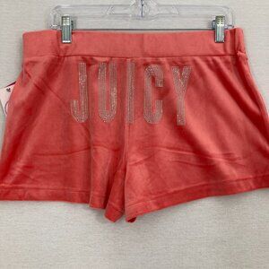 New Juicy Couture Coral Velvet Velour Stretch Pull-on Beaded Shorts Large